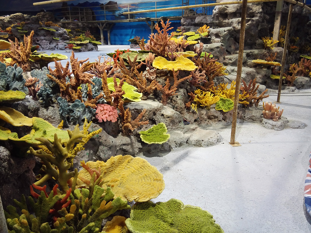 Detailed artificial coral quality close-up installation