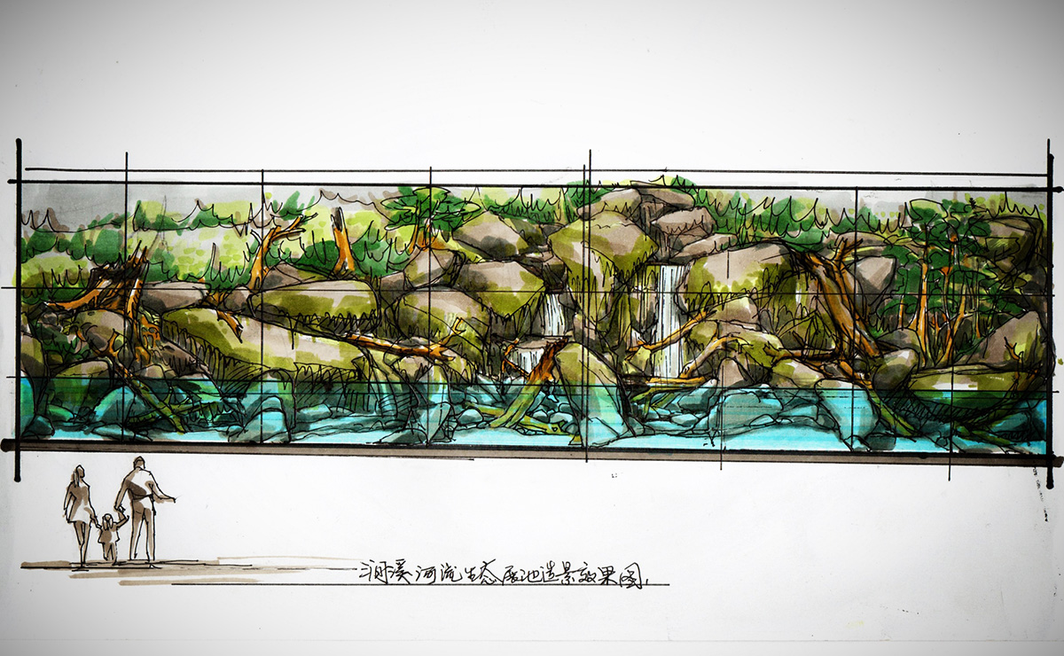 Coral reef exhibit design layout before fabrication